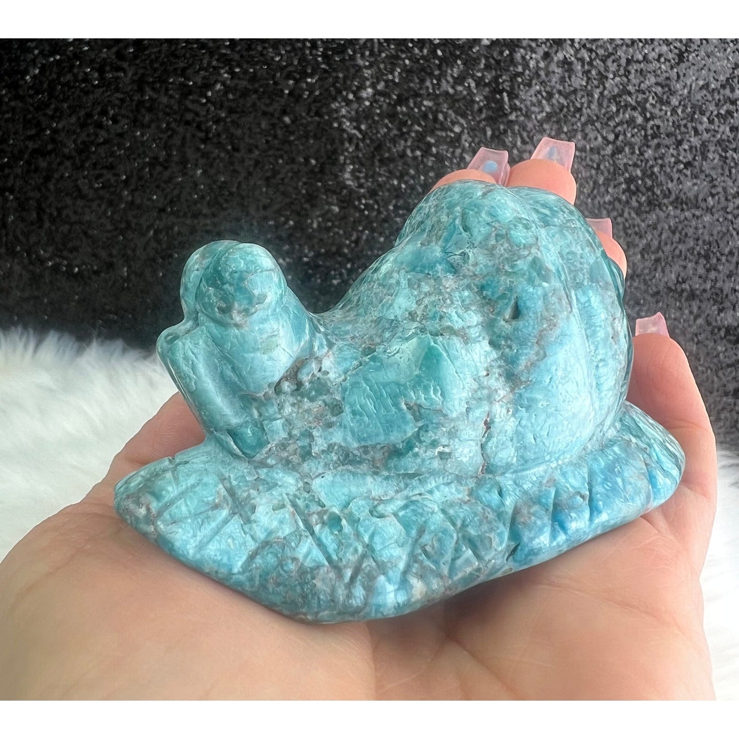 Blue Apatite Crystal Snail Carving