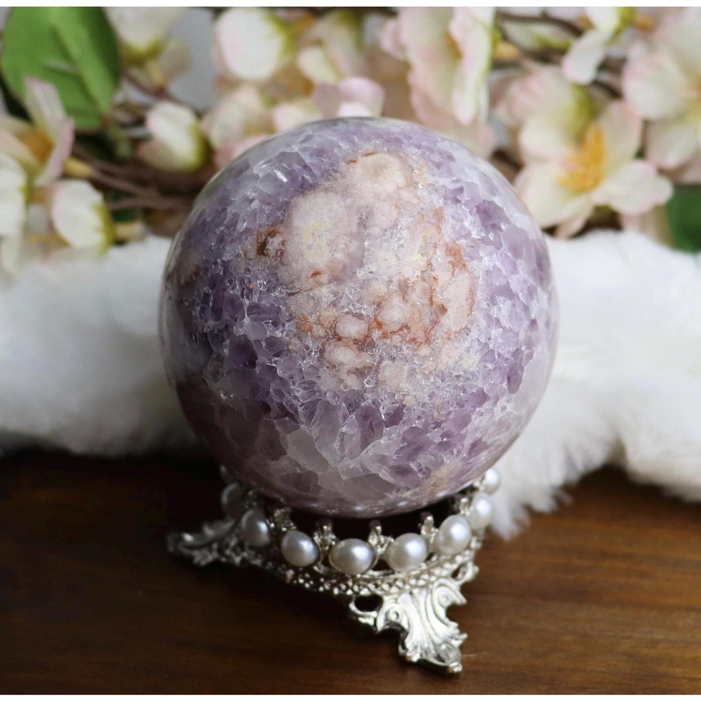 Amethyst Pink Flower Agate Crystal Sphere