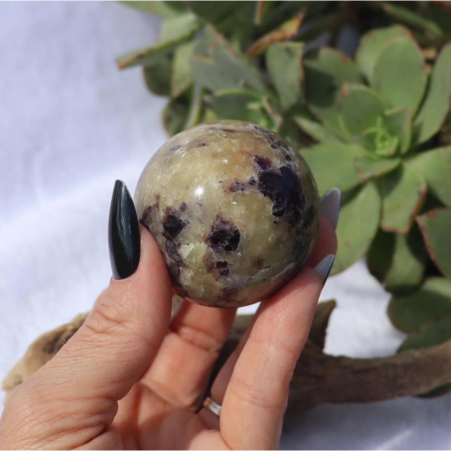 Purple Haze Sphere, Purple Fluorite in Yellow Calcite