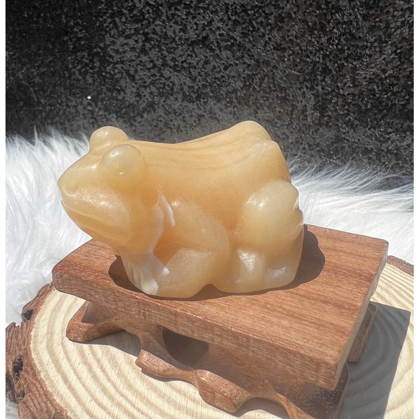 Orange Calcite Crystal Frog Carving