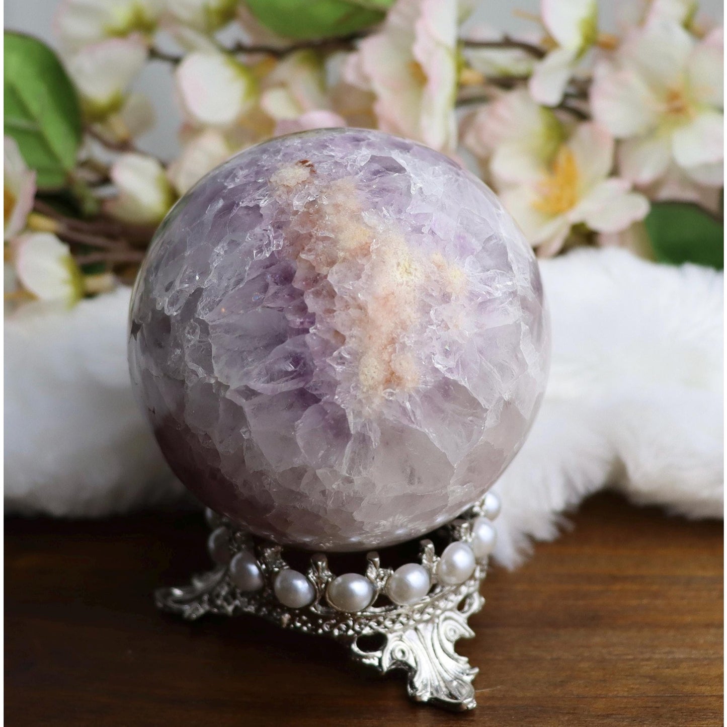 Amethyst Pink Flower Agate Crystal Sphere