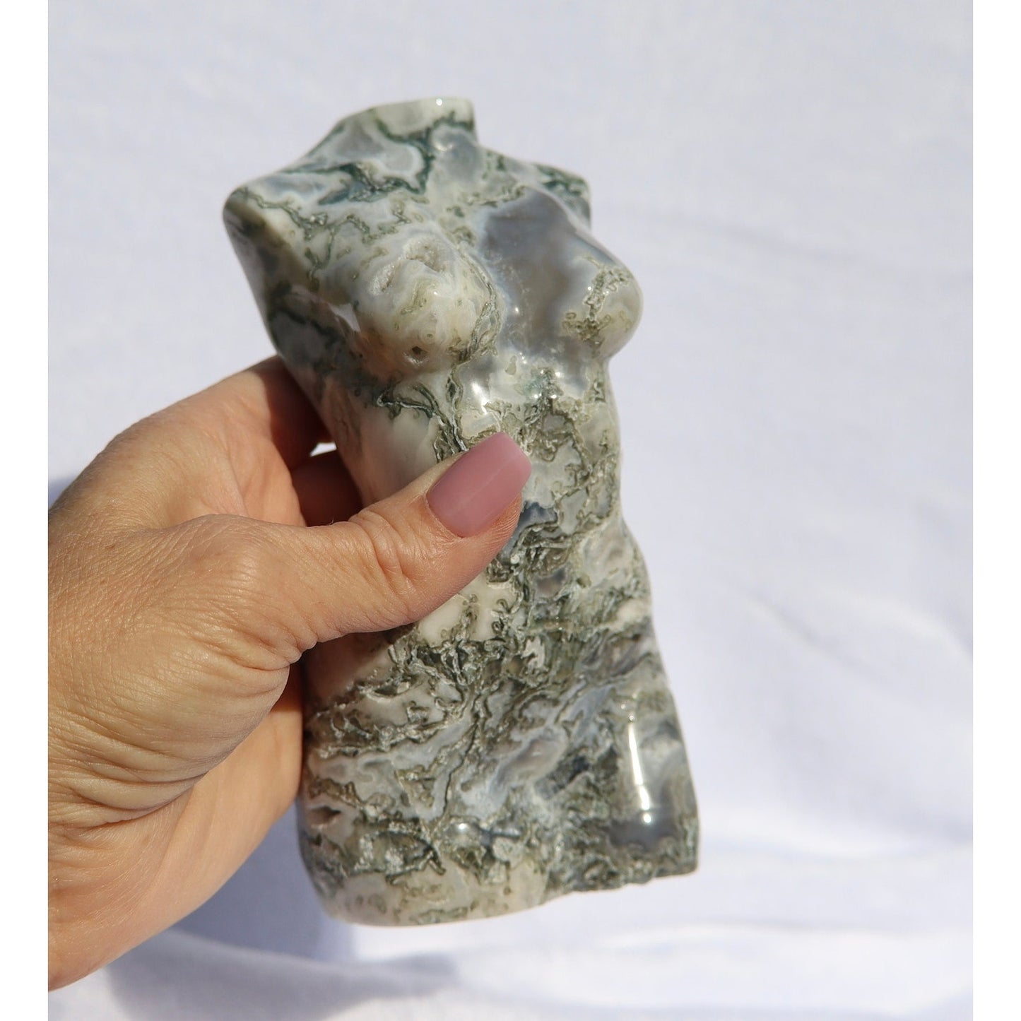 Large Moss Agate Crystal Goddess Body