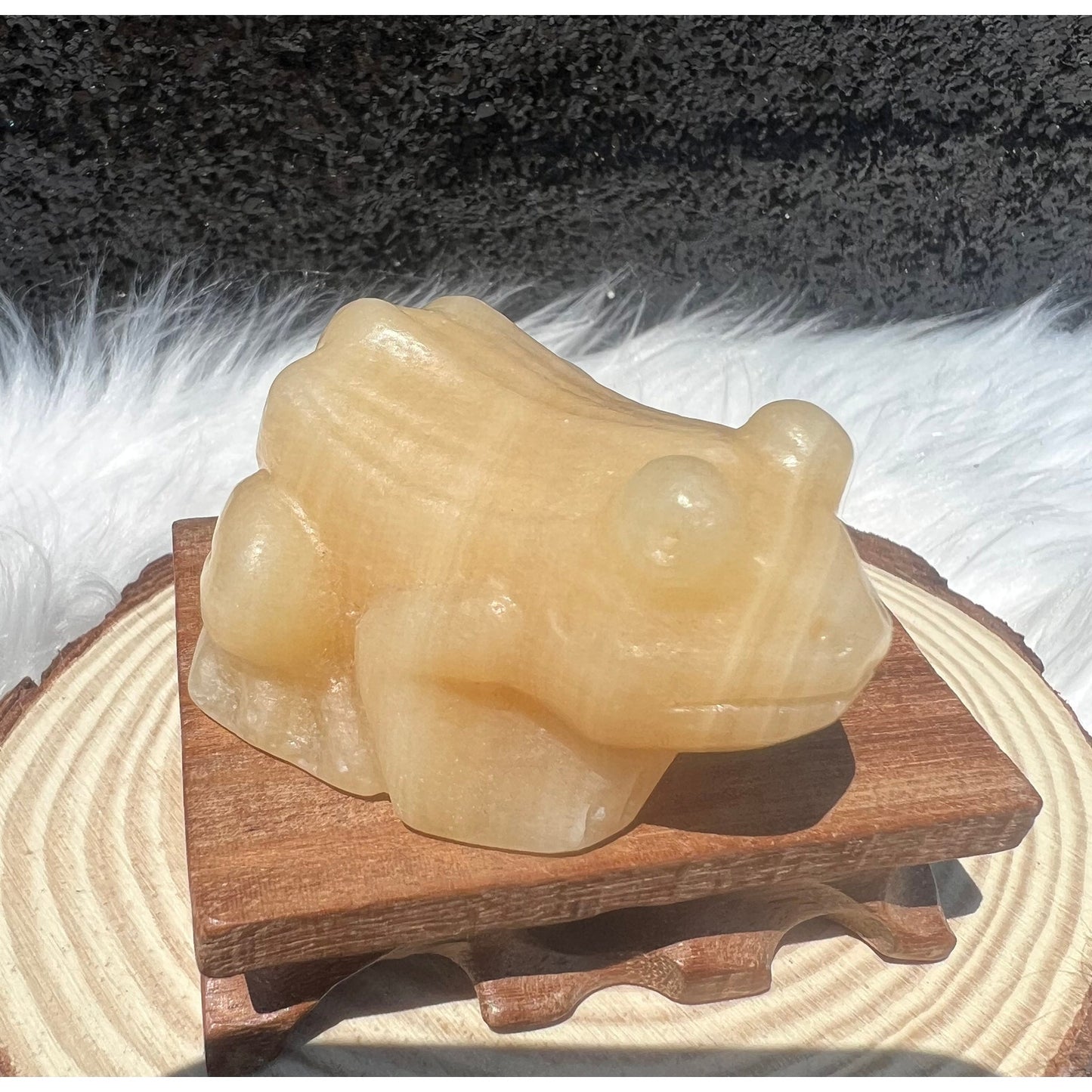 Orange Calcite Crystal Frog Carving