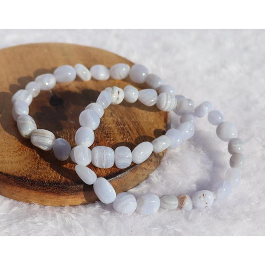 Blue Lace Agate Nugget Beaded Stretch Bracelets