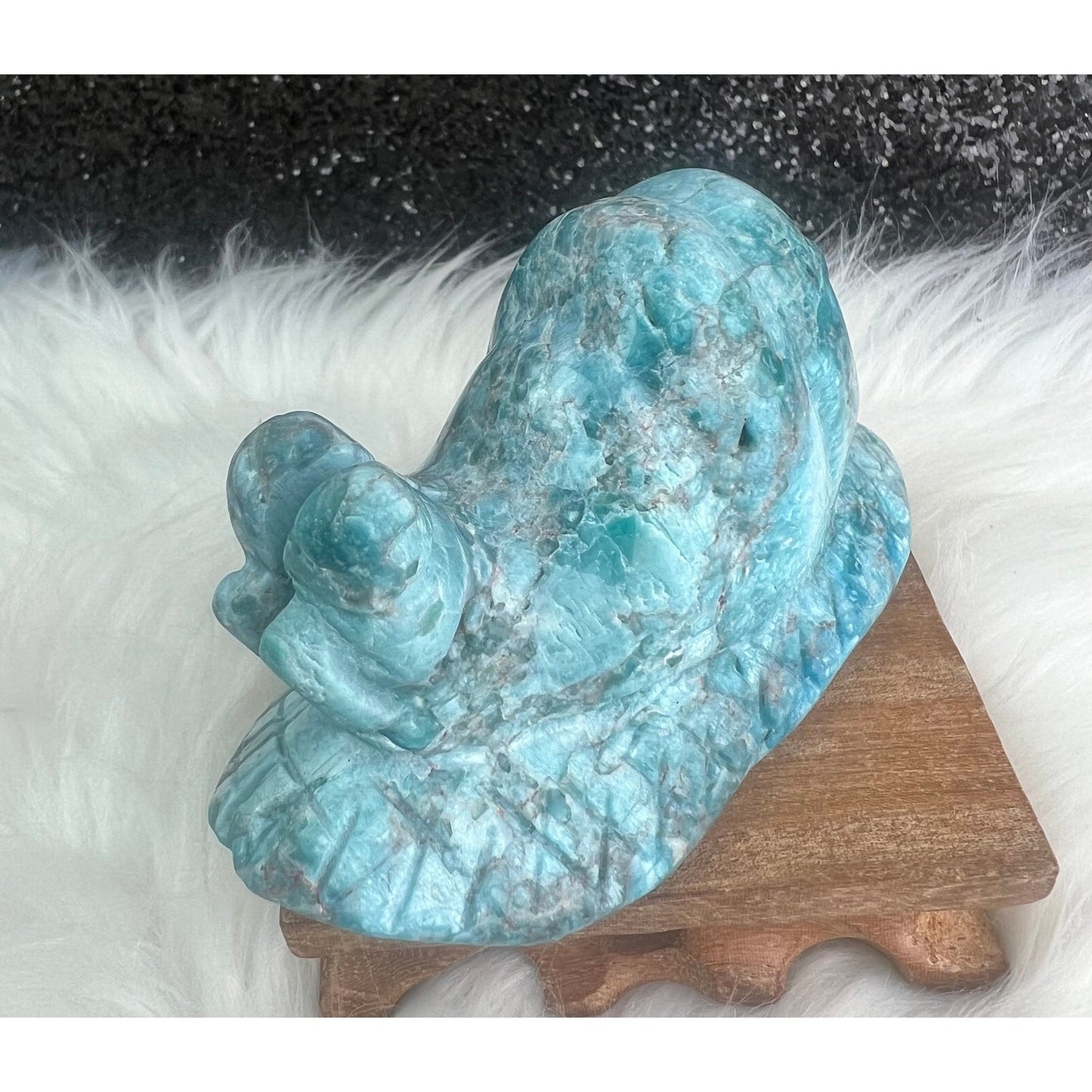 Blue Apatite Crystal Snail Carving