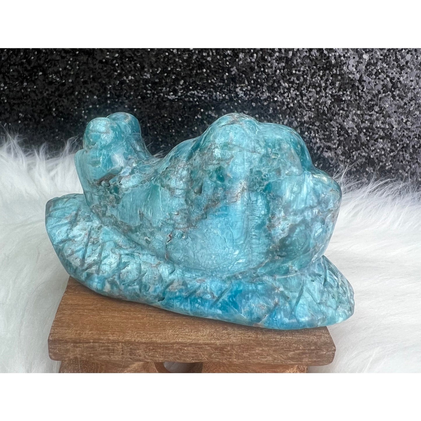 Blue Apatite Crystal Snail Carving