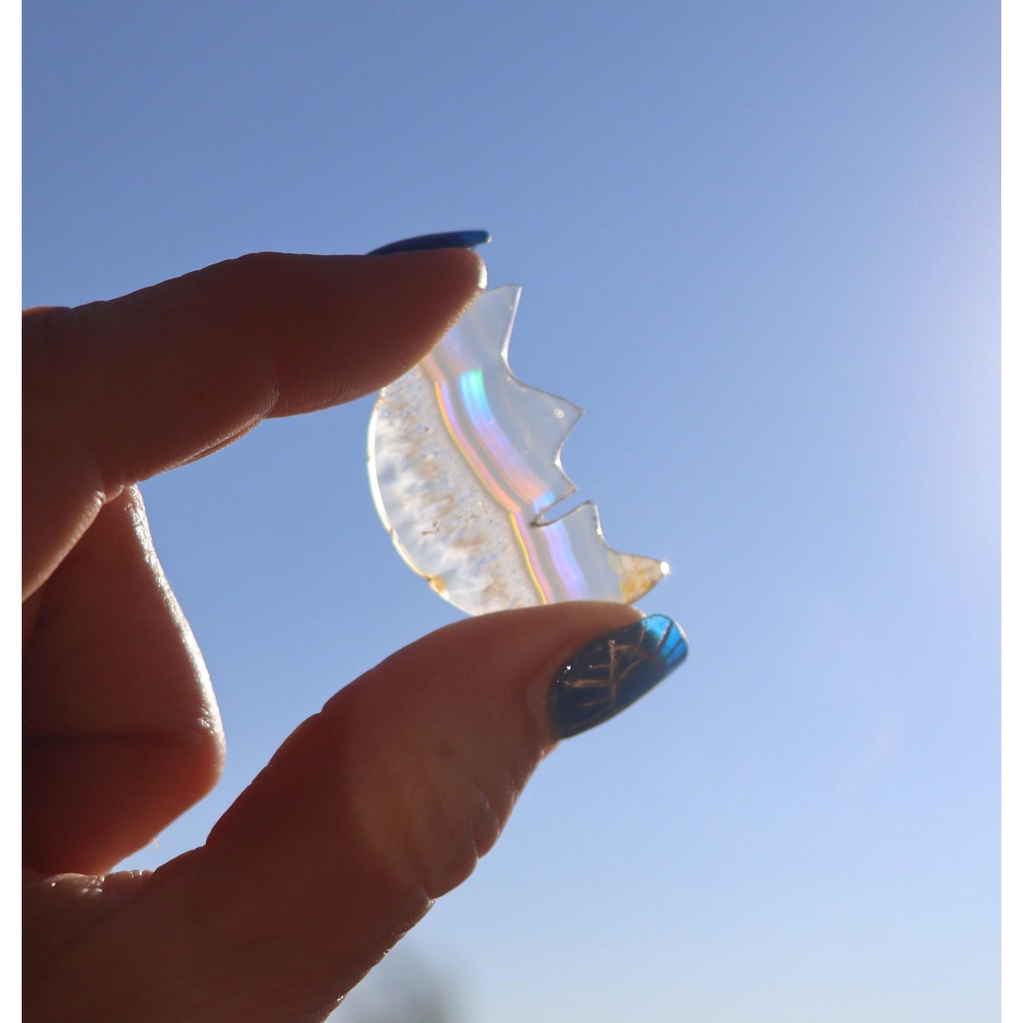 Rainbow Iris Agate Crescent Moon Face