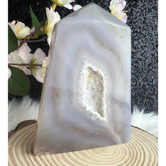 Druzy Agate Crystal Slab Standing Obelisk