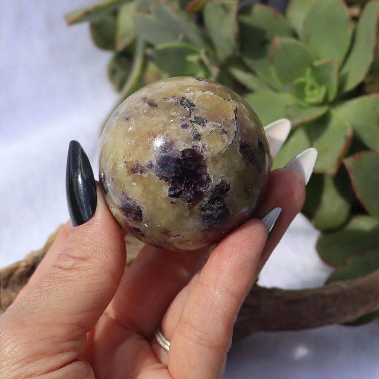 Purple Haze Sphere, Purple Fluorite in Yellow Calcite