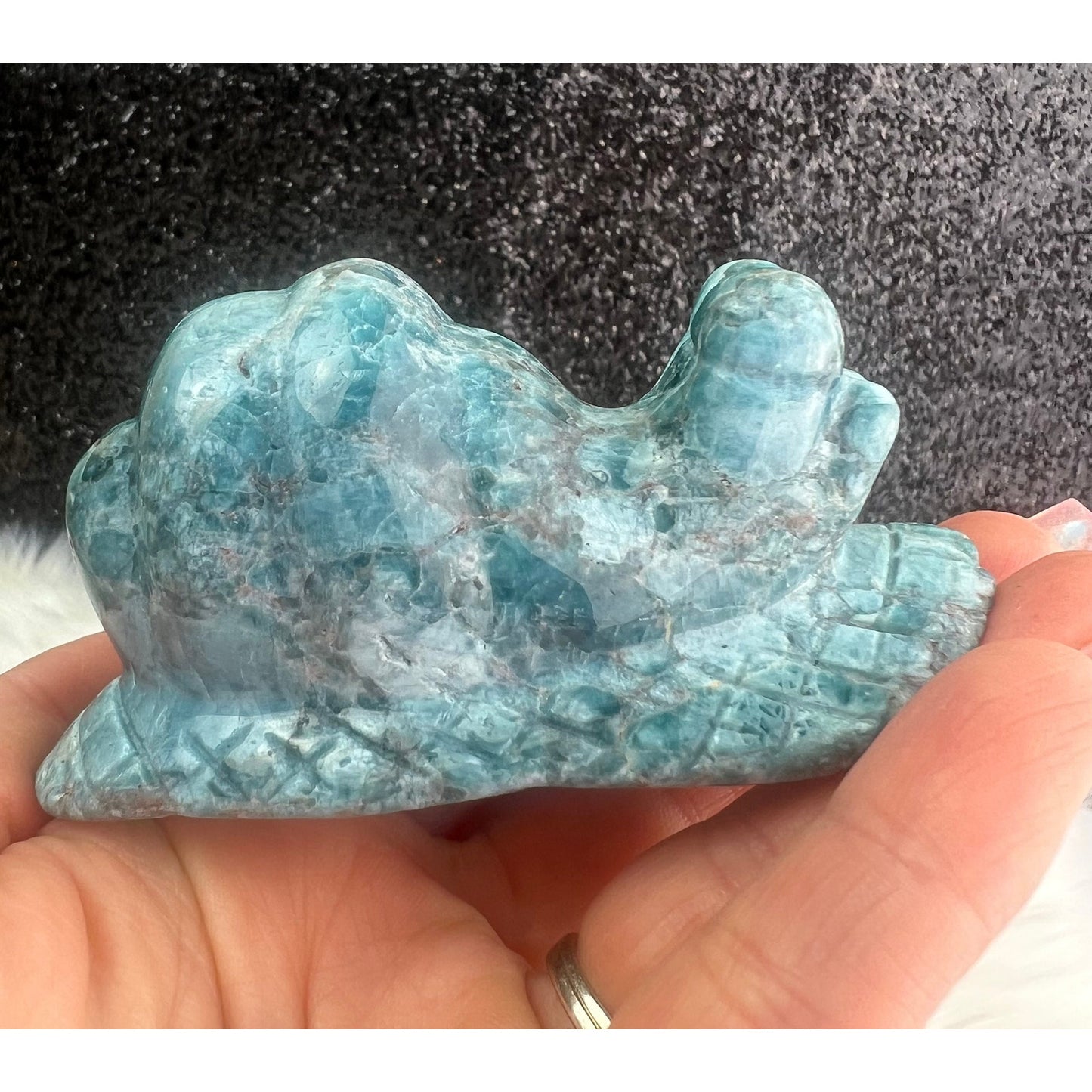 Blue Apatite Crystal Snail Carving