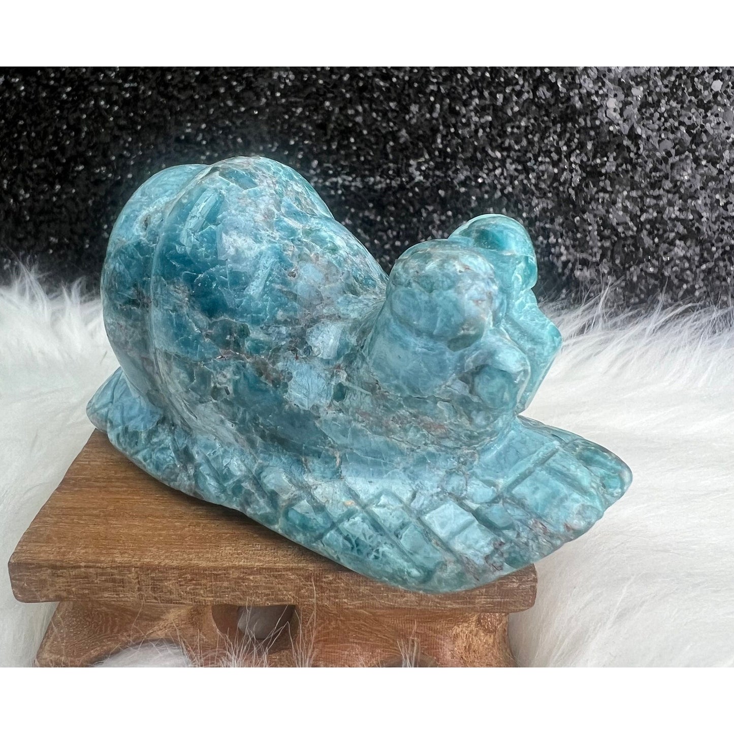 Blue Apatite Crystal Snail Carving