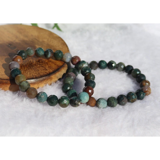 Faceted Ocean Jasper Beaded Stretch Bracelet