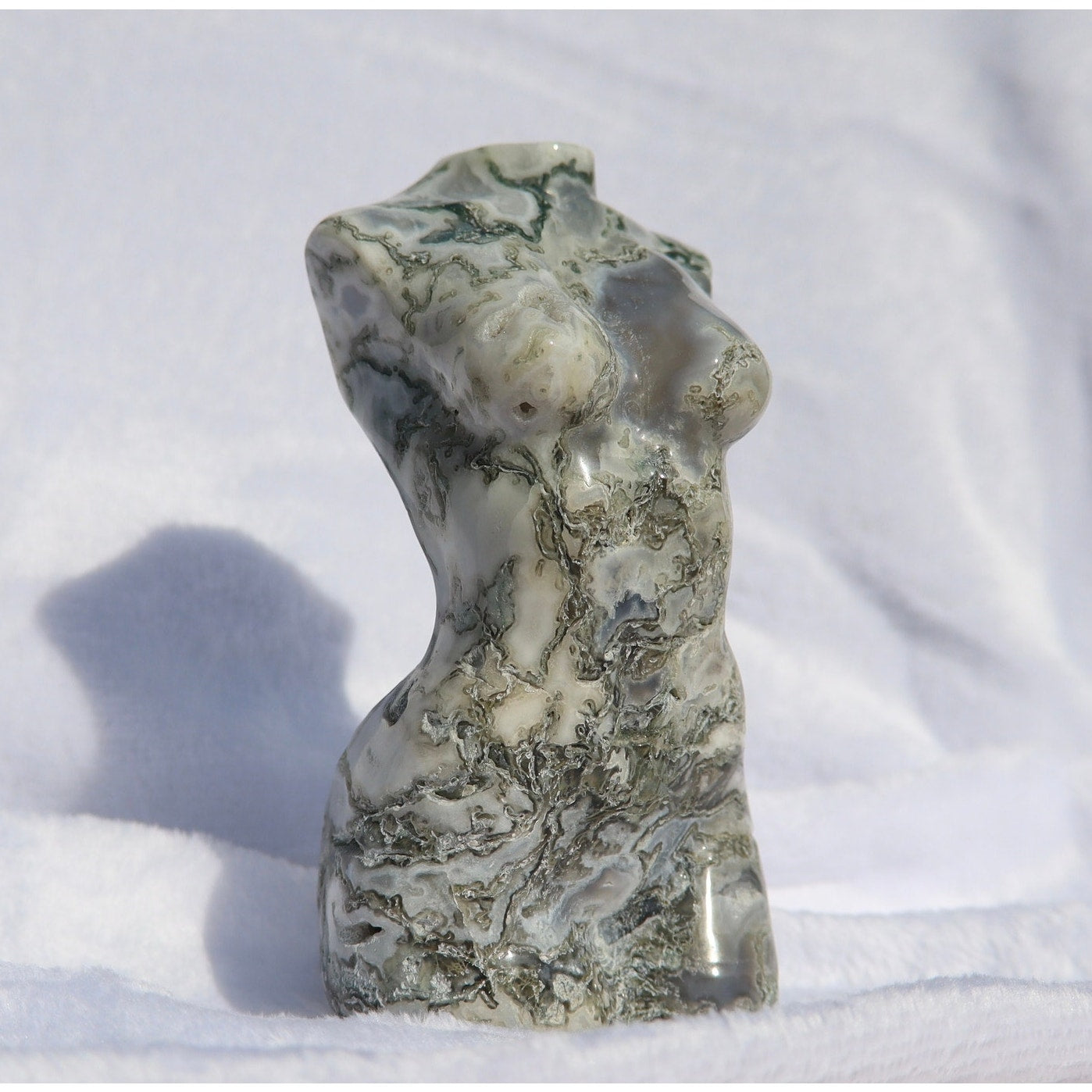 Large Moss Agate Crystal Goddess Body