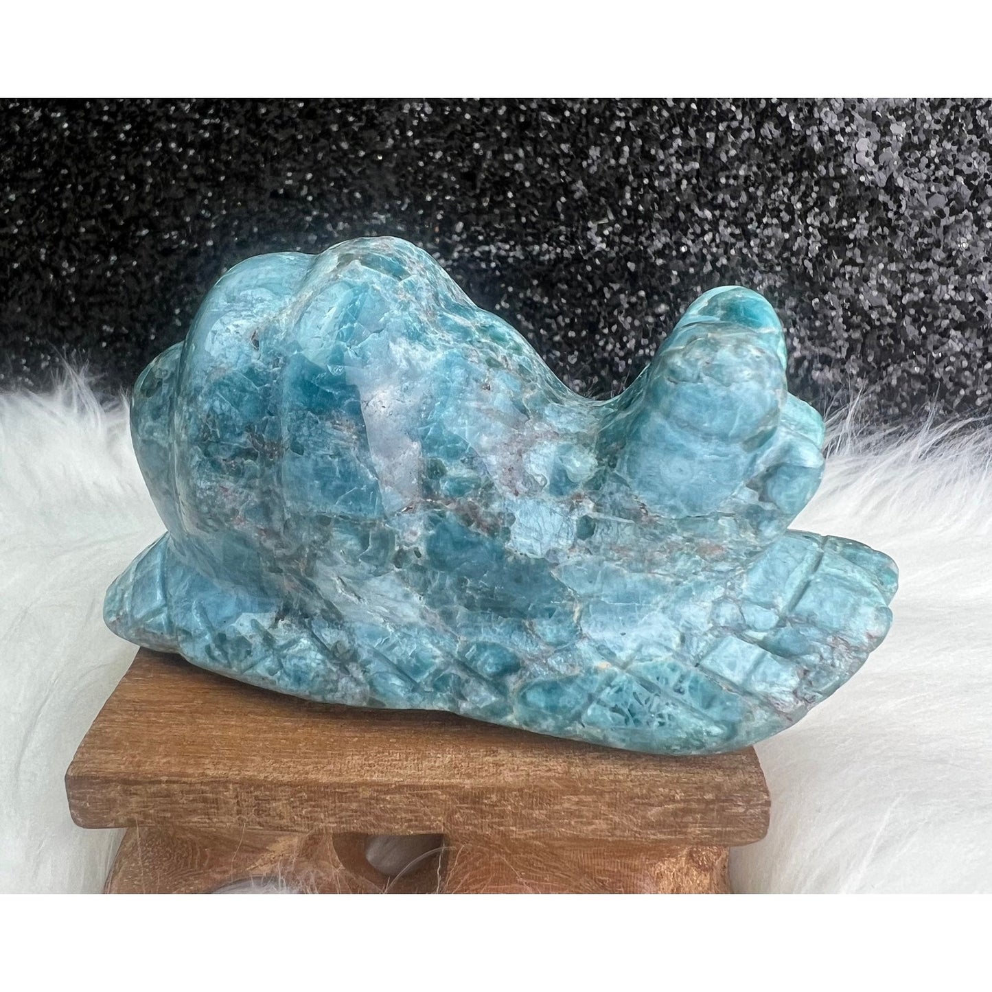 Blue Apatite Crystal Snail Carving