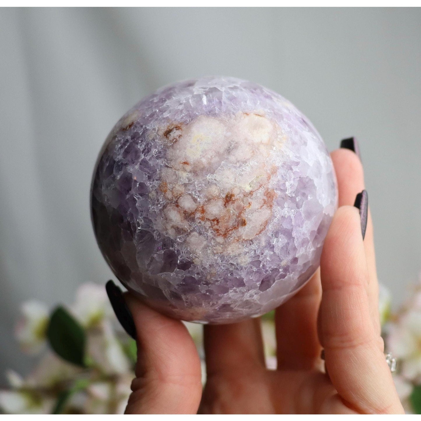 Amethyst Pink Flower Agate Crystal Sphere