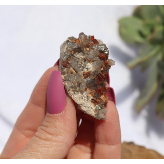 Spessartine Garnet and Smoky Quartz in White Albite Matrix