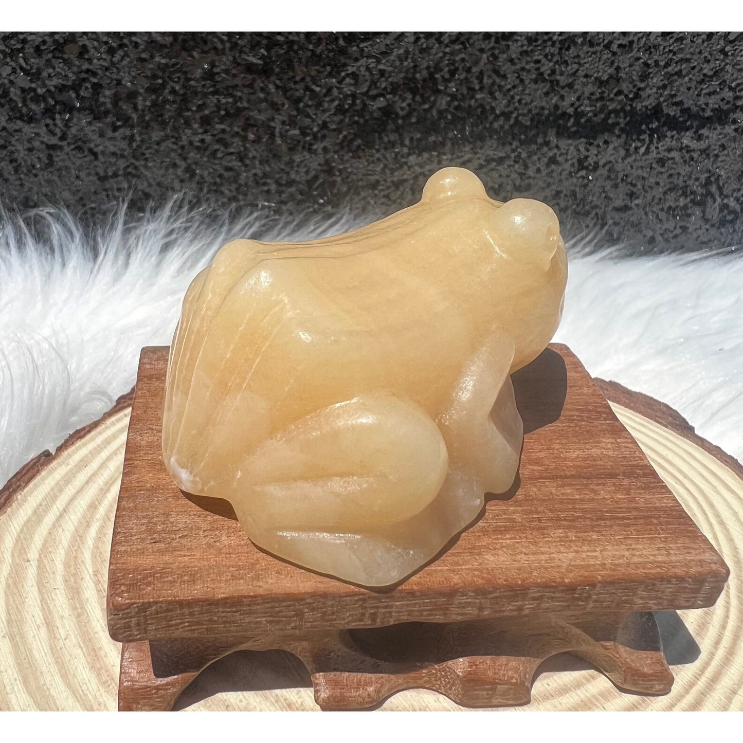 Orange Calcite Crystal Frog Carving