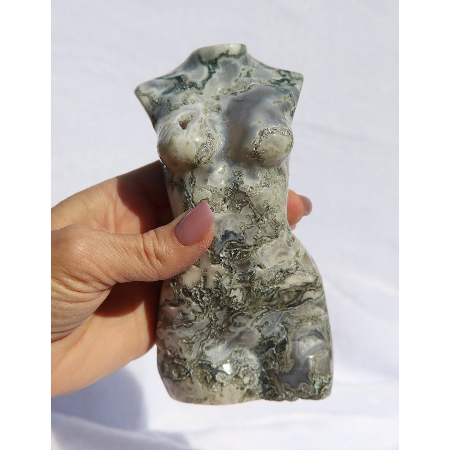 Large Moss Agate Crystal Goddess Body