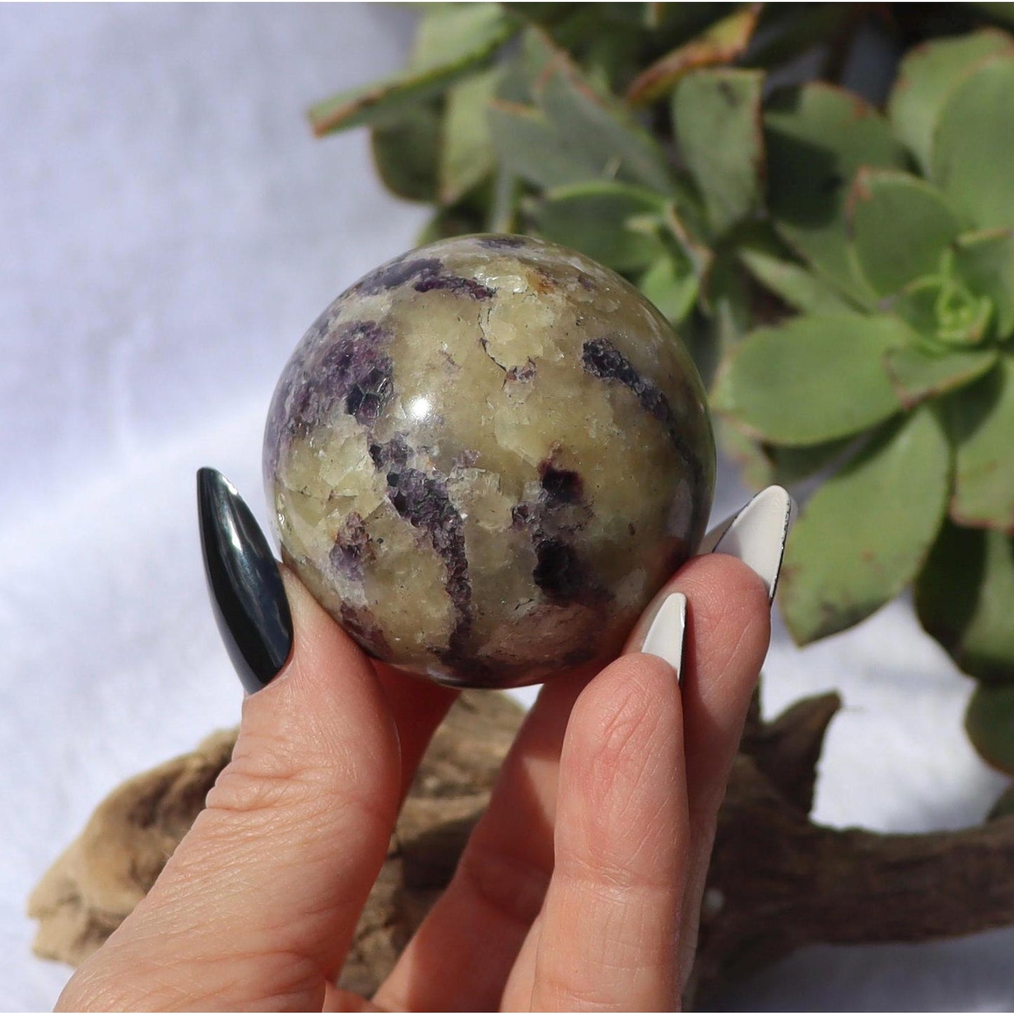 Purple Haze Sphere, Purple Fluorite in Yellow Calcite