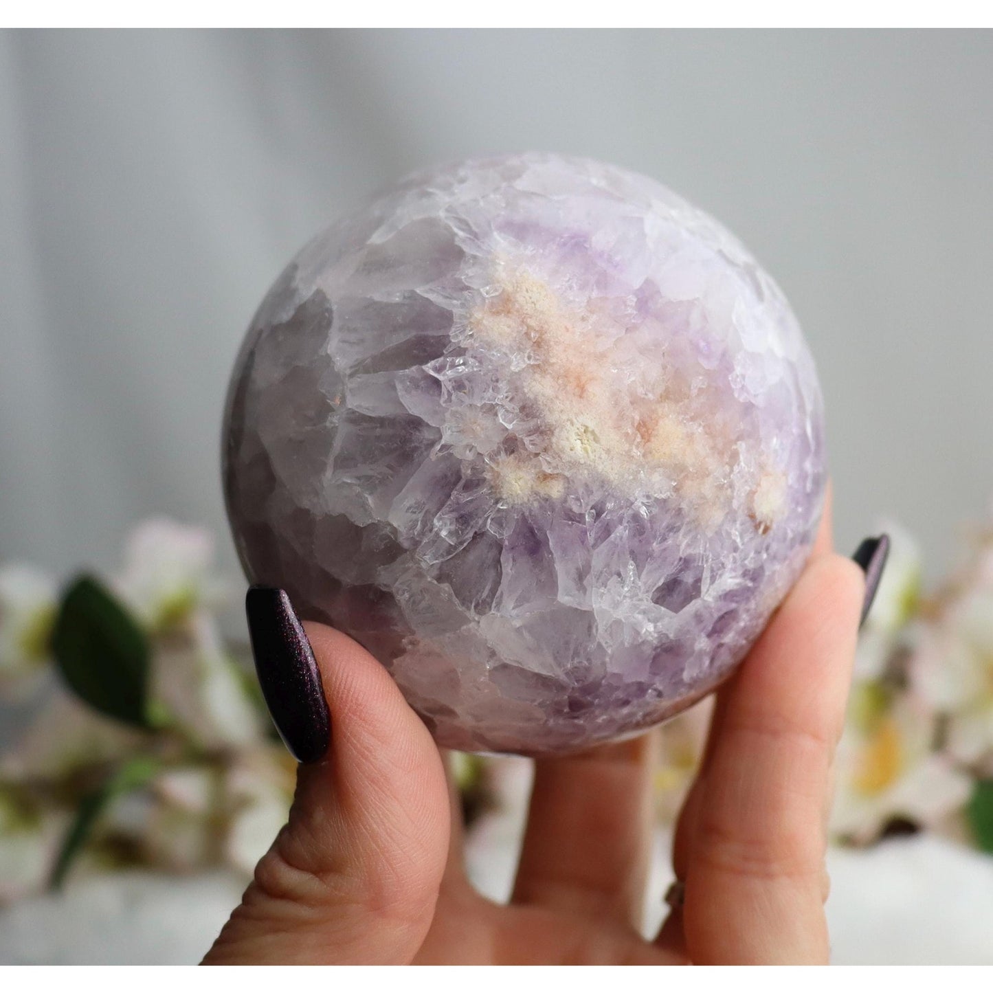 Amethyst Pink Flower Agate Crystal Sphere