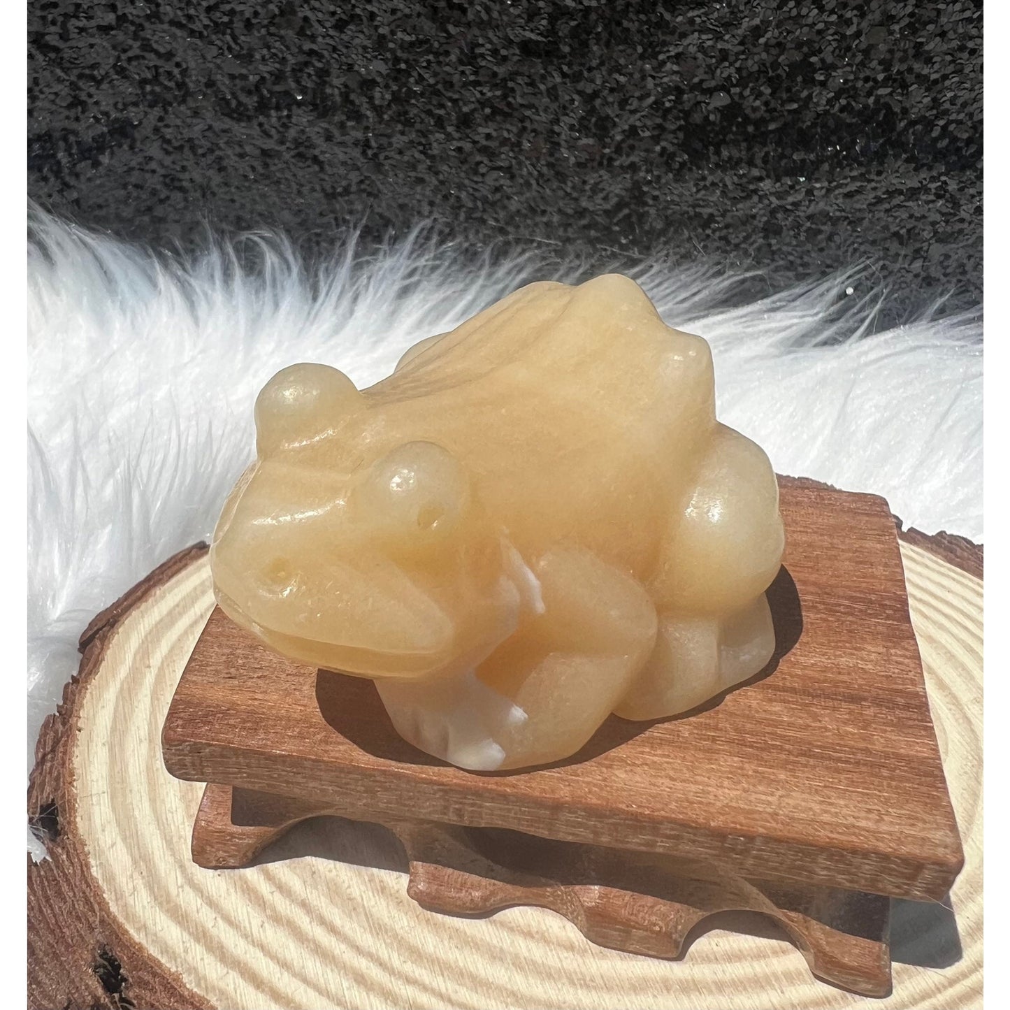 Orange Calcite Crystal Frog Carving