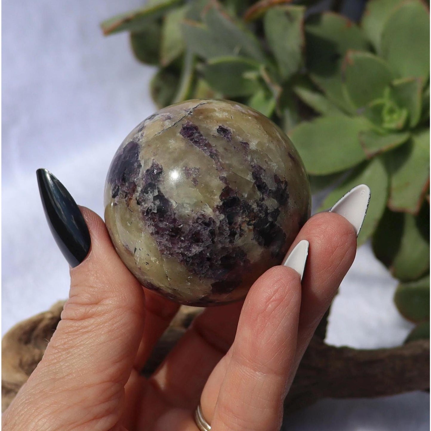 Purple Haze Sphere, Purple Fluorite in Yellow Calcite