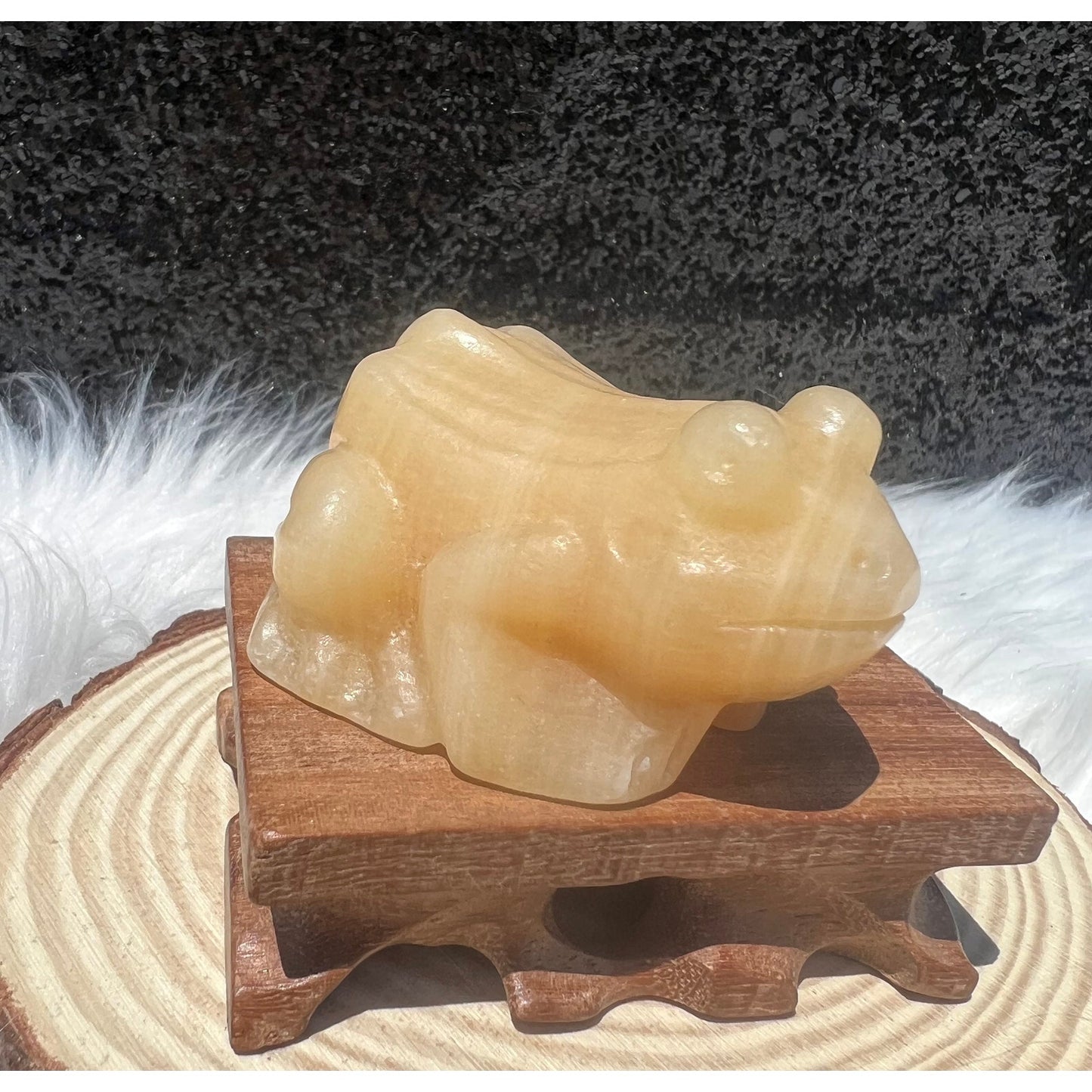 Orange Calcite Crystal Frog Carving