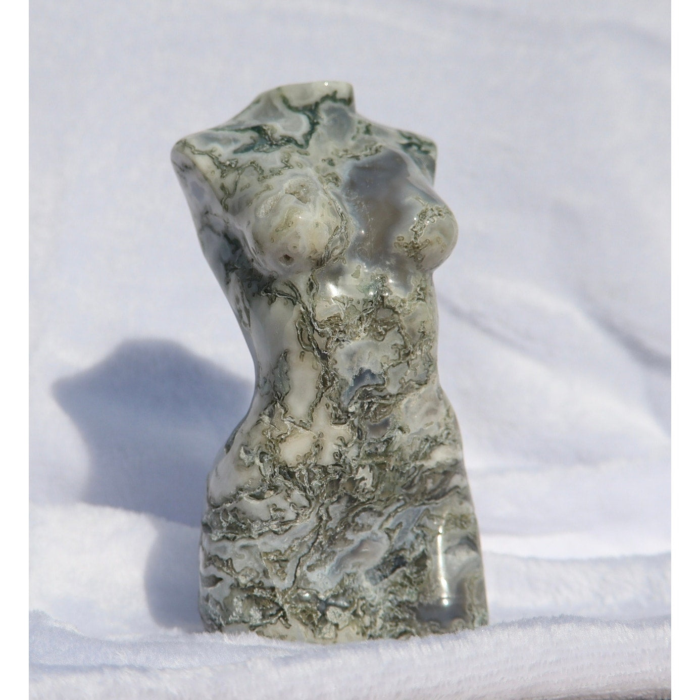 Large Moss Agate Crystal Goddess Body