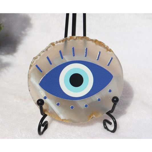Evil Eye Protection Agate Slice, Evil Eye Crystal Decor