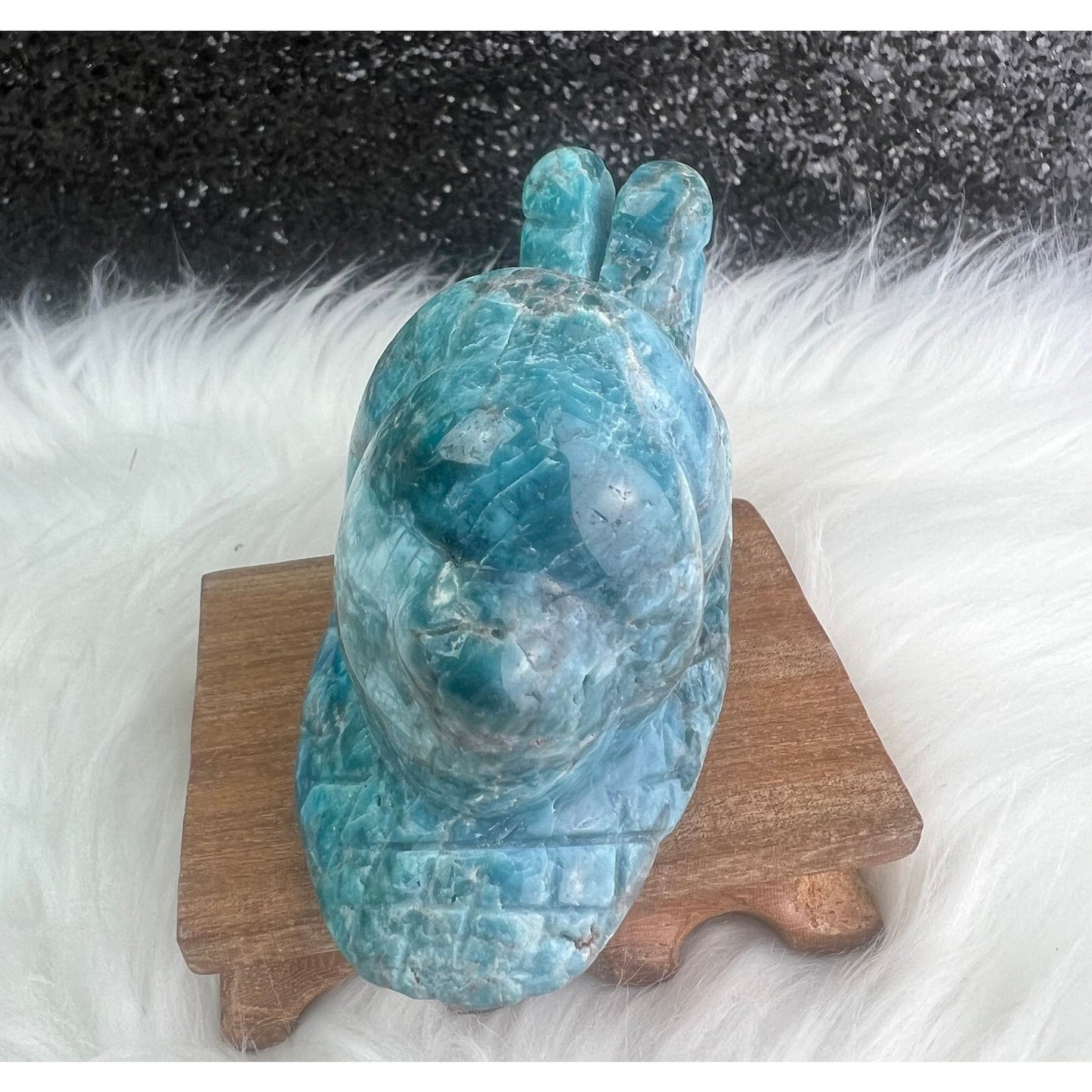 Blue Apatite Crystal Snail Carving