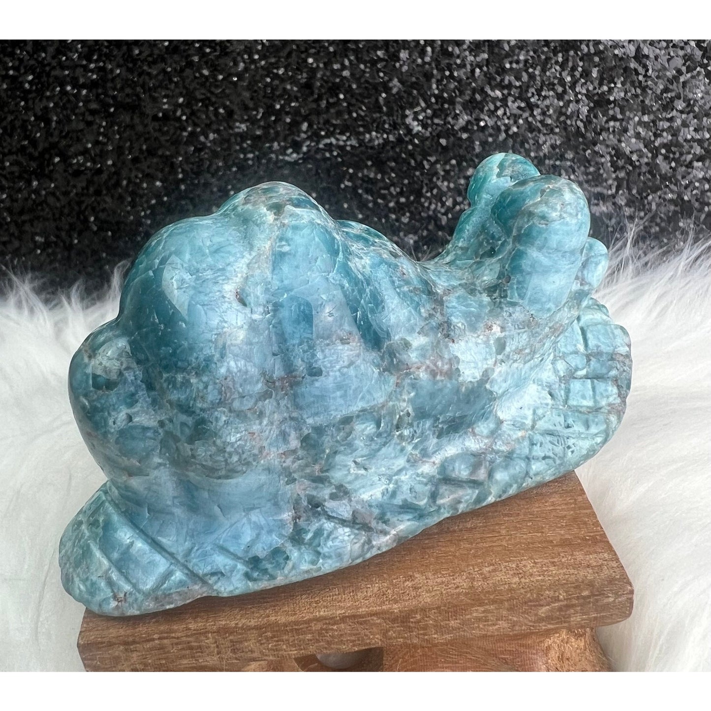 Blue Apatite Crystal Snail Carving